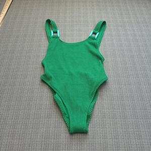 New Aerie Real Good Green Textured One Piece Cheekiest Swimsuit XS Summer